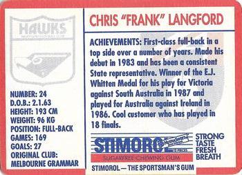 1991 Scanlens Stimorol #51 Chris Langford Back